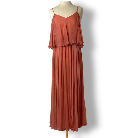 Mes Demoiselles Hermione Long Flowy Maxi Dress, Vneck Low Back, Adj Thin Straps - Picture 1 of 9